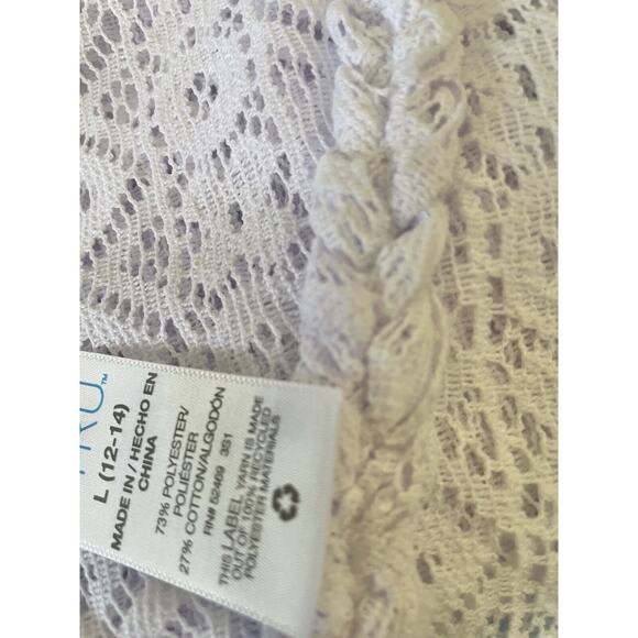 Time and Tru Women White V-Neck Wavy Crochet Drop Short Sleeve Cover Up Size L - Picture 12 of 13